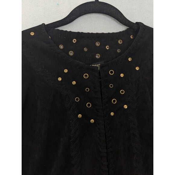 Vintage Faux Suede Jacket Womens Plus Size 1X Black‎ Fringe - Picture 6 of 11